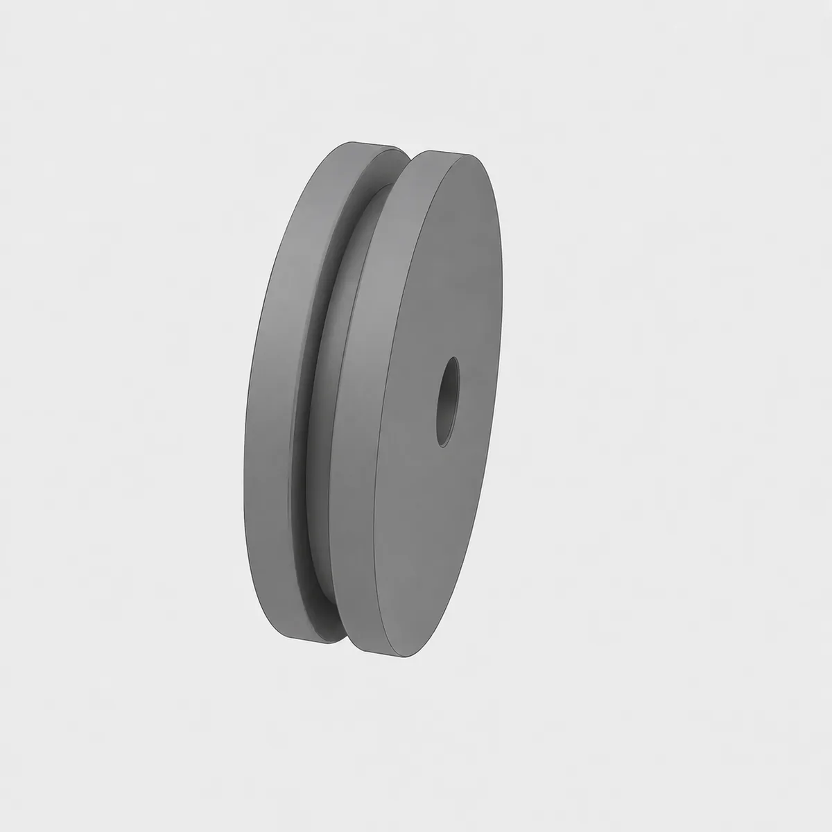 3D-model van een kunststof schijf met centrale boring en groef