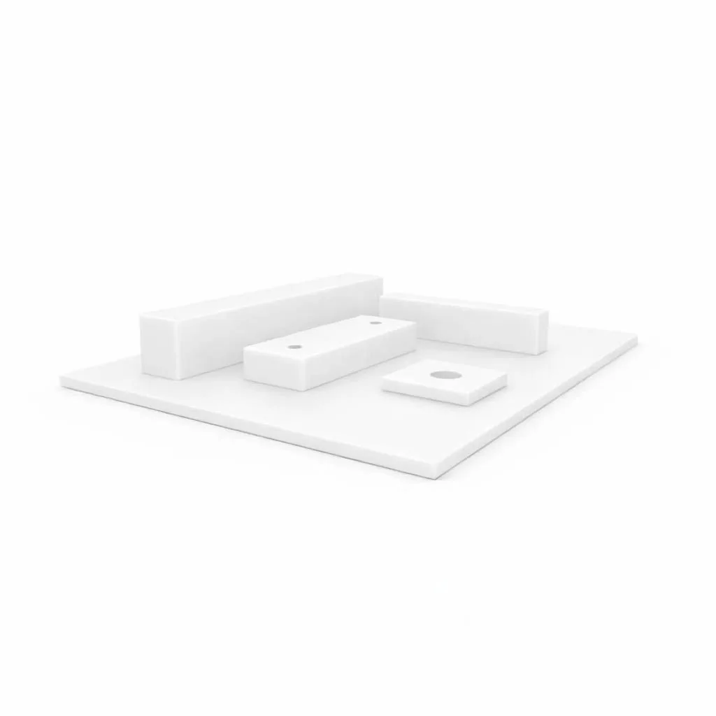Witte PTFE plaat met stroken en technische maatdelen